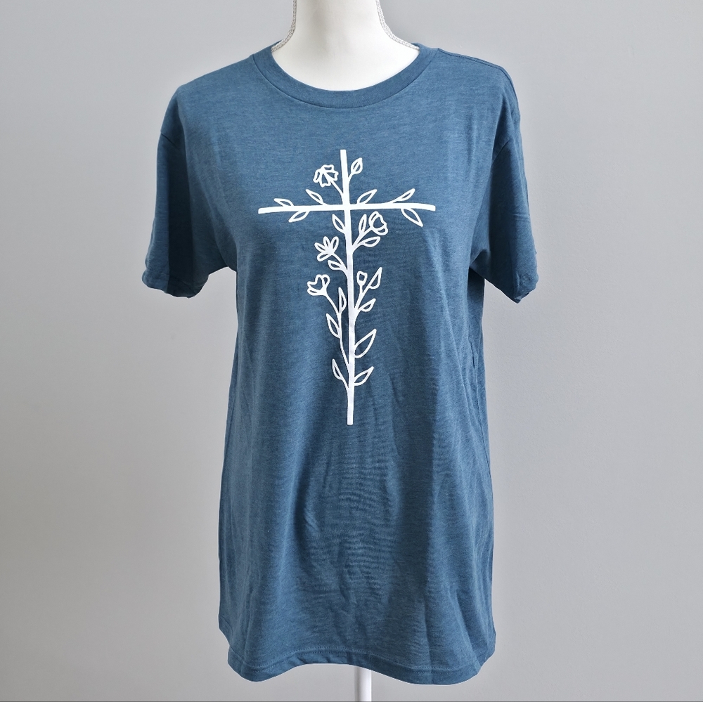 Love In Faith | Floral Cross Short Sleeve Tee